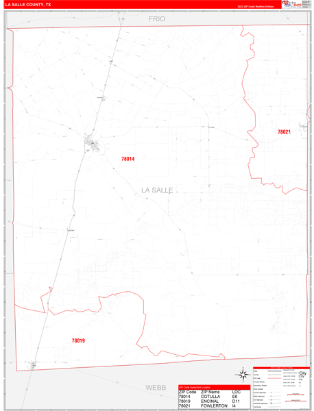 La Salle County, TX Wall Map Red Line Style